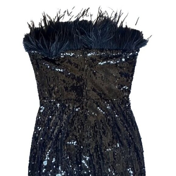 Lulus Strapless Black Sequin Jumpsuit With Ostrich Feather Trim Large NWT - Picture 5 of 12